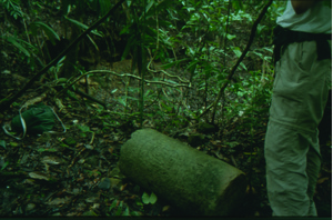 Looters hole and damaged monument at La Corona (photo by Neil Brodie)